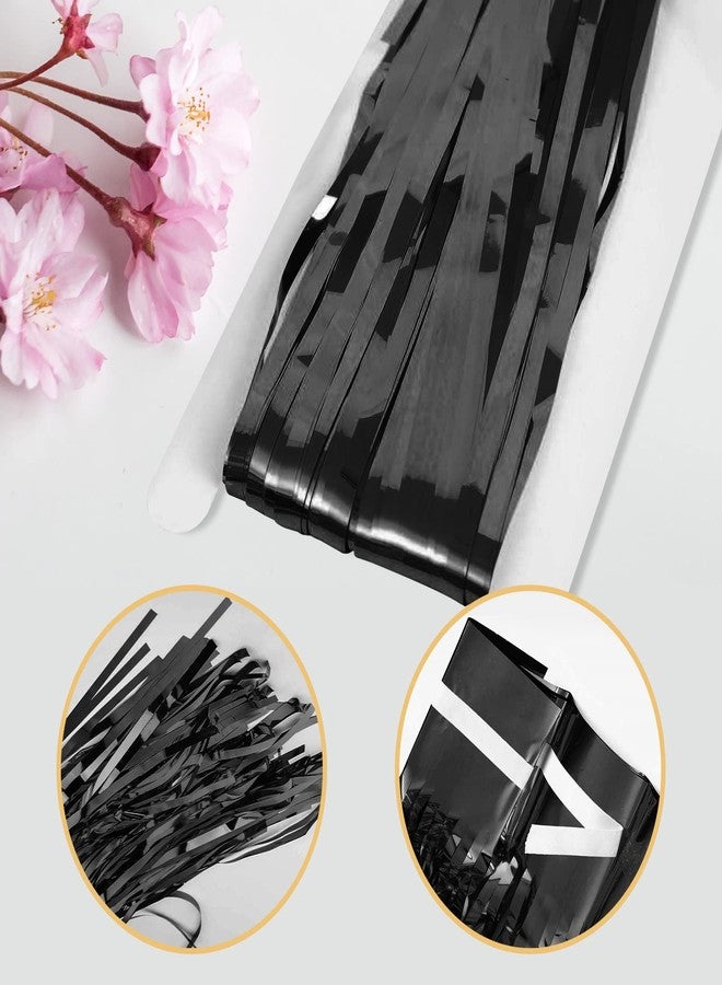 Ohiyoo Black Foil Fringe Curtains 50 Pack 3.2ft x 8.2ft Fringe Backdrop Curtains Metallic Tinsel Streamer Photo Backdrop for Birthday Party Decorations Halloween Christmas Party Supply (Black) - Image 4